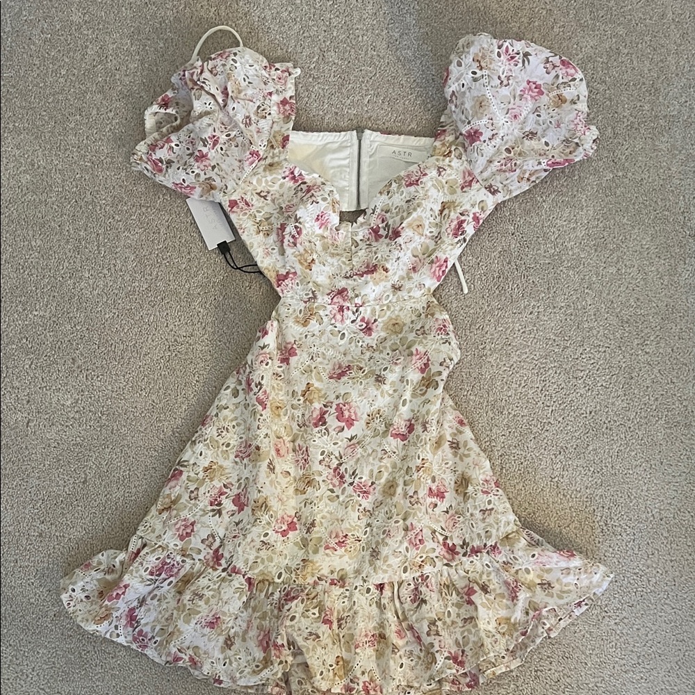 Astr Floral Ruffle Dress with Puff Sleeves